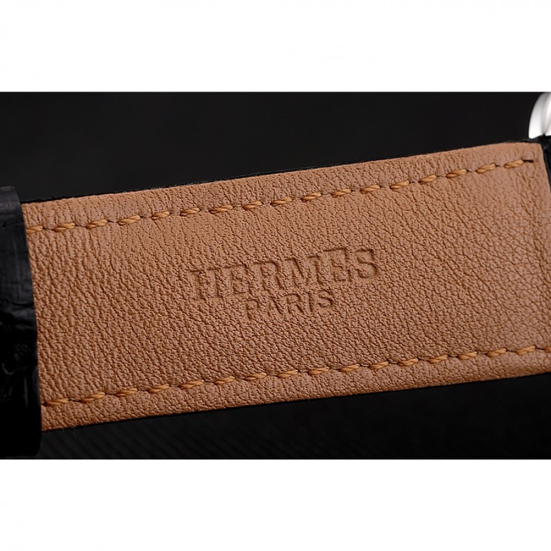 High End Hermes Classic Croco Leather Strap Silver Dial 801400-6