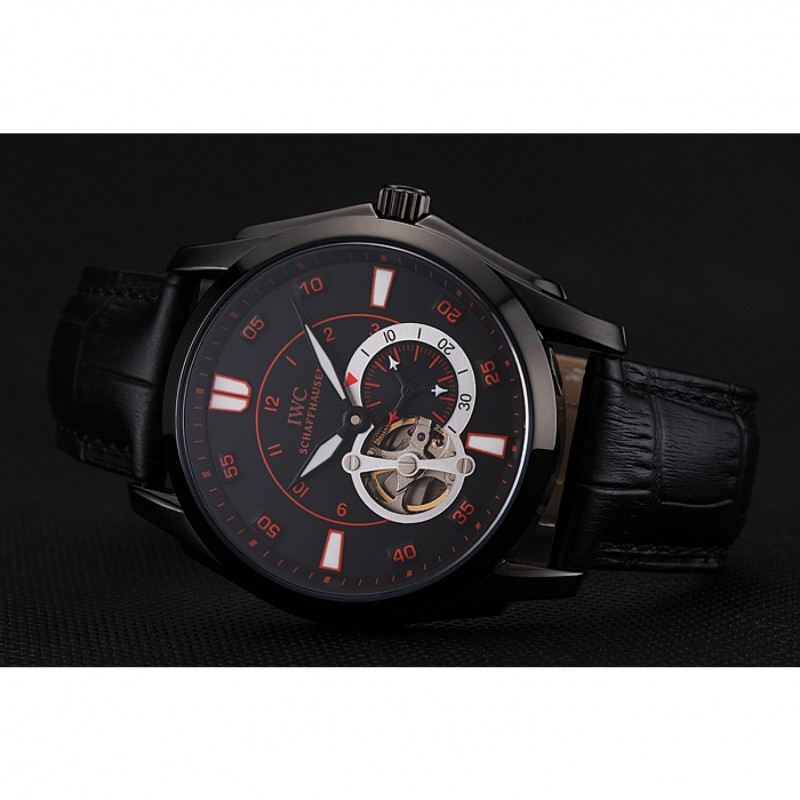AAA Swiss IWC Pilot's Watch Black Dial With Orange Markings Black Plated Stainless Steel Case Black Leather Strap 1453737-3