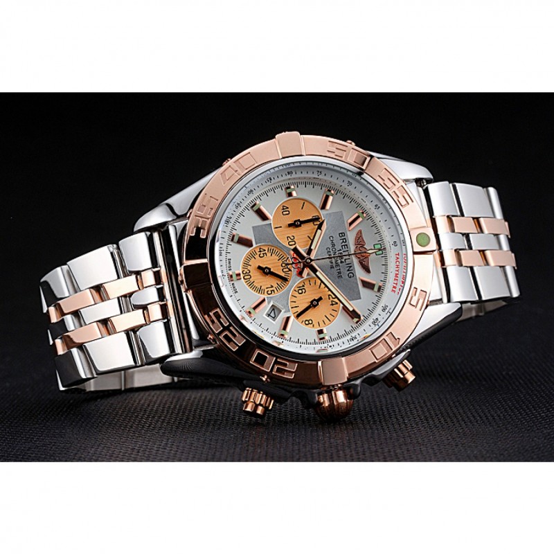 High End Replica Watches Breitling Chronomat White Dial Rose Gold Bezel And Subdials Stainless Steel Case Two Tone Bracelet-4