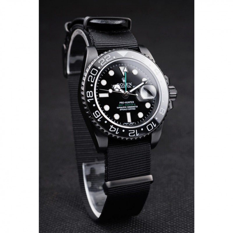 High Quality Replica Watches Rolex Swiss GMT Master II Pro-Hunter Black Fabric Strap Black Dial-2