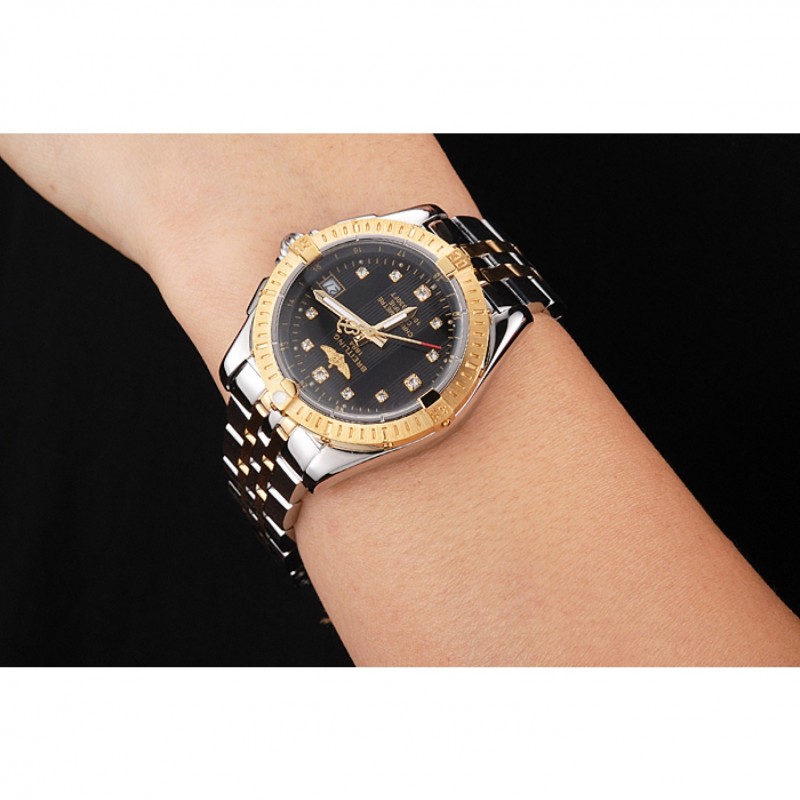 Breitling Colt Lady Black Dial Diamond Hour Marks Gold Bezel Stainless Steel Case Two Tone Bracelet-8