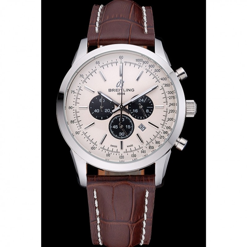 High End Replica Watches Breitling Transocean Chronograph White Dial Stainless Steel Case Brown Leather Bracelet 622243-1