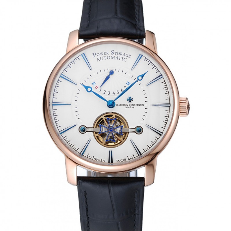 Vacheron Constantin Tourbillion Power Reserve White Dial Gold Case Black Leather Bracelet 1454272-0