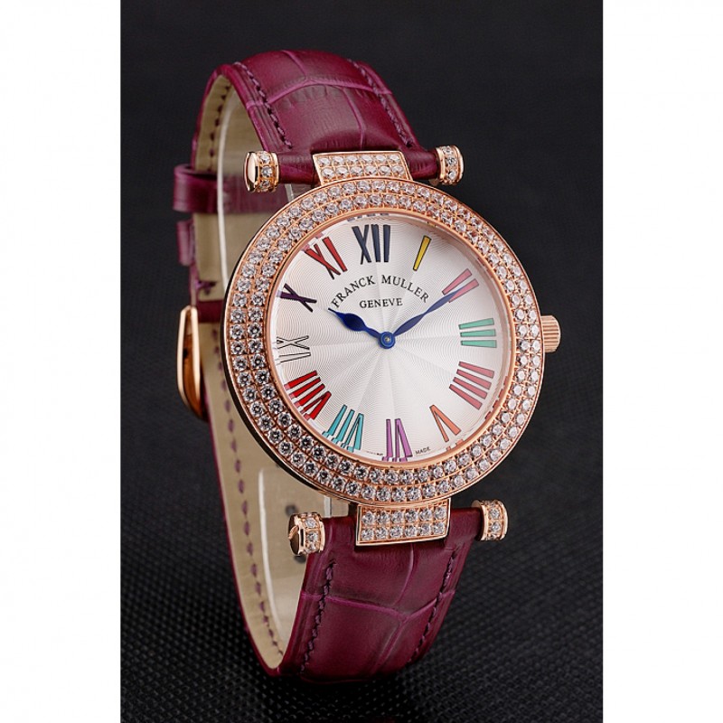 Franck Muller Double Mistery Ronde White Dial Rose Gold Case Plum Leather Strap-2