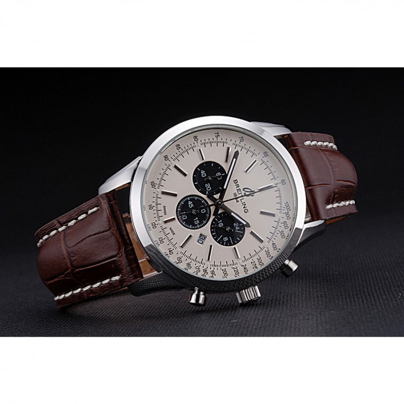 High End Replica Watches Breitling Transocean Chronograph White Dial Stainless Steel Case Brown Leather Bracelet 622243-3