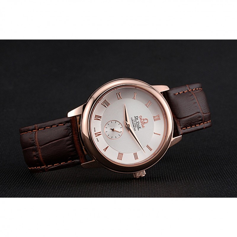 Omega DeVille Prestige Small Seconds White Dial Gold Case Brown Leather Bracelet 622603-3