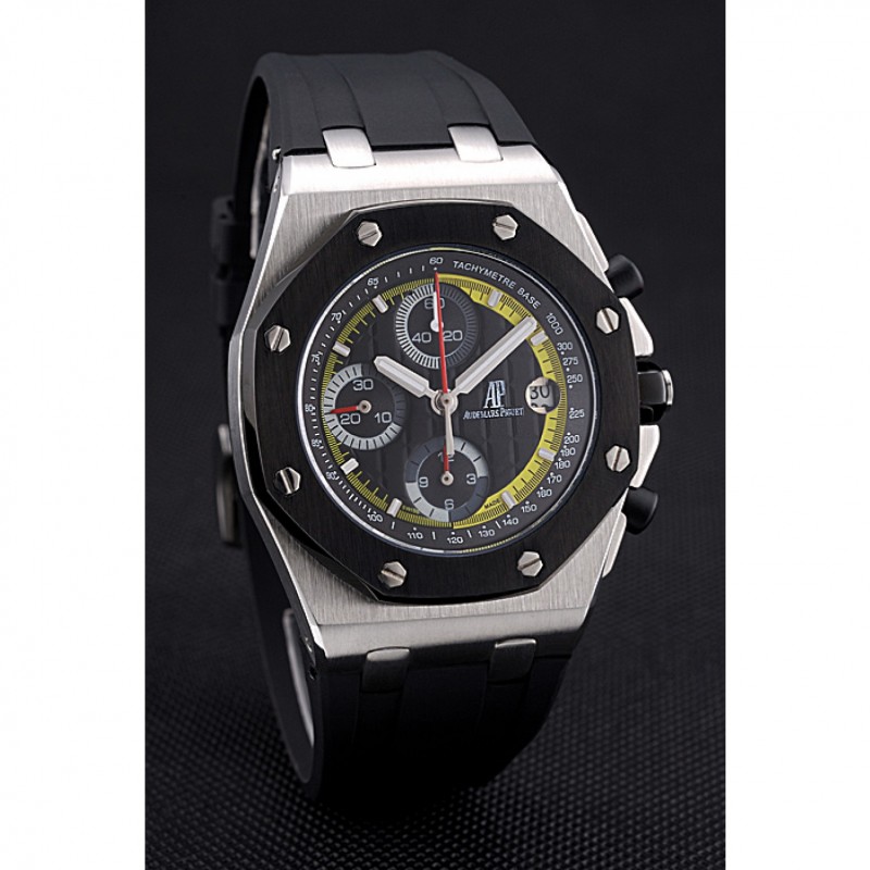 AAA Swiss Audemars Piguet Royal Oak Offshore Black And Yellow Dial Stainless Steel Case Black Rubber Strap 622855-2
