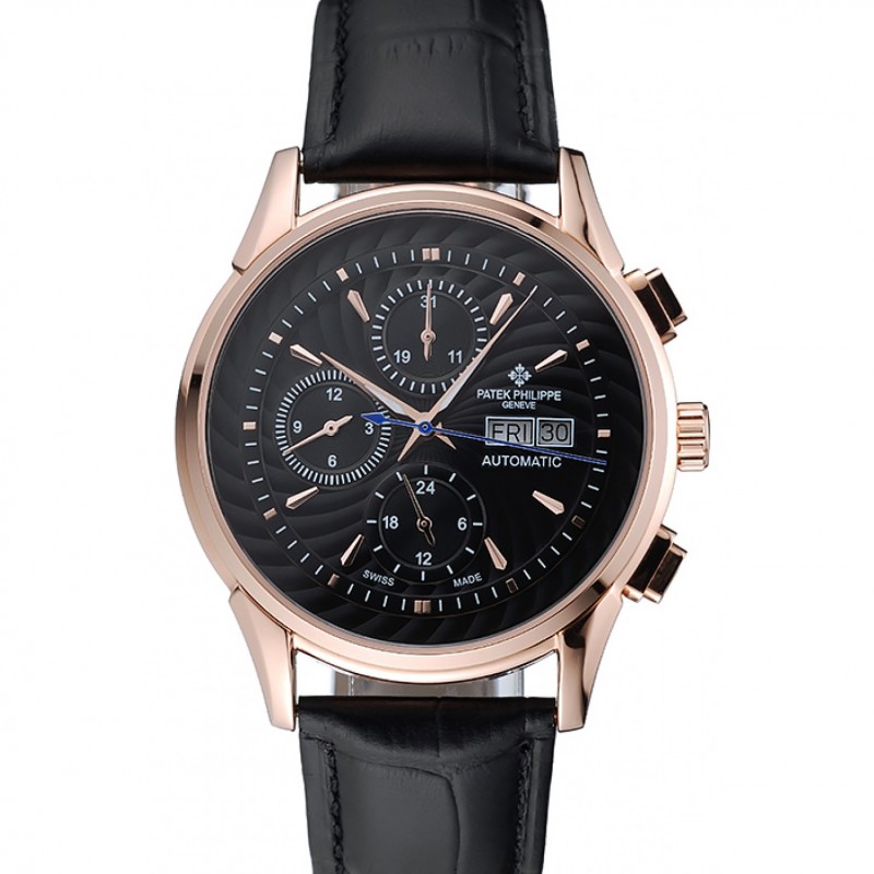 Patek Philippe Grand Complications Black Dial Gold Case Black Leather Bracelet 1454238-0
