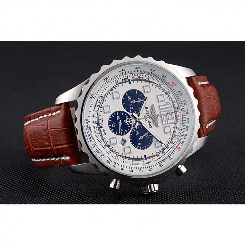 SS Replica Watches Breitling Navitimer Brown Leather Strap White Dial-3