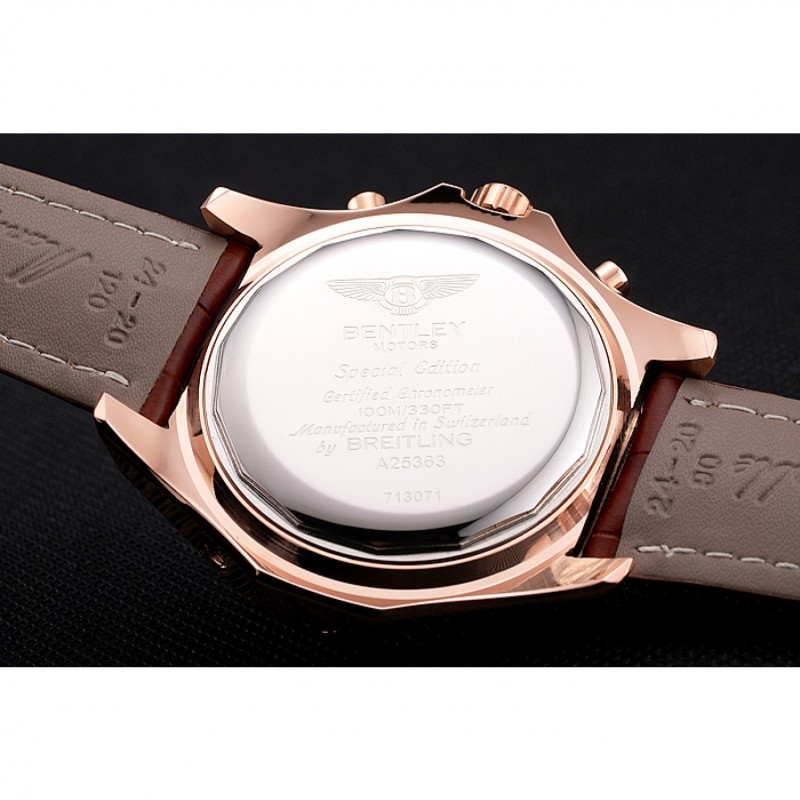 Breitling For Bentley Mulliner Tourbillon White Dial Rose Gold Case Brown Leather Strap-7