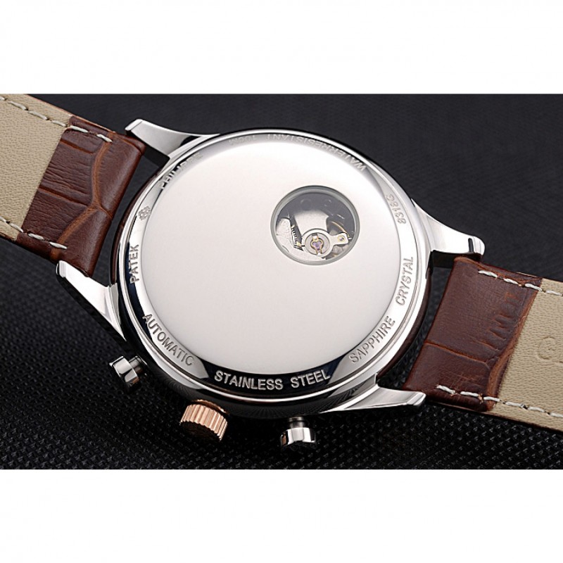 Luxury Patek Philippe Moonphase Chronograph White Dial Gold Case Brown Leather Strap 622843-7