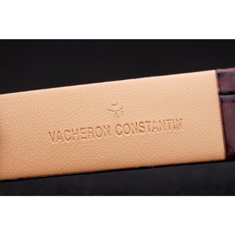Cheap Vacheron Constantin Patrimony White Dial Rose Gold Case Rich Maroon Leather Bracelet-6