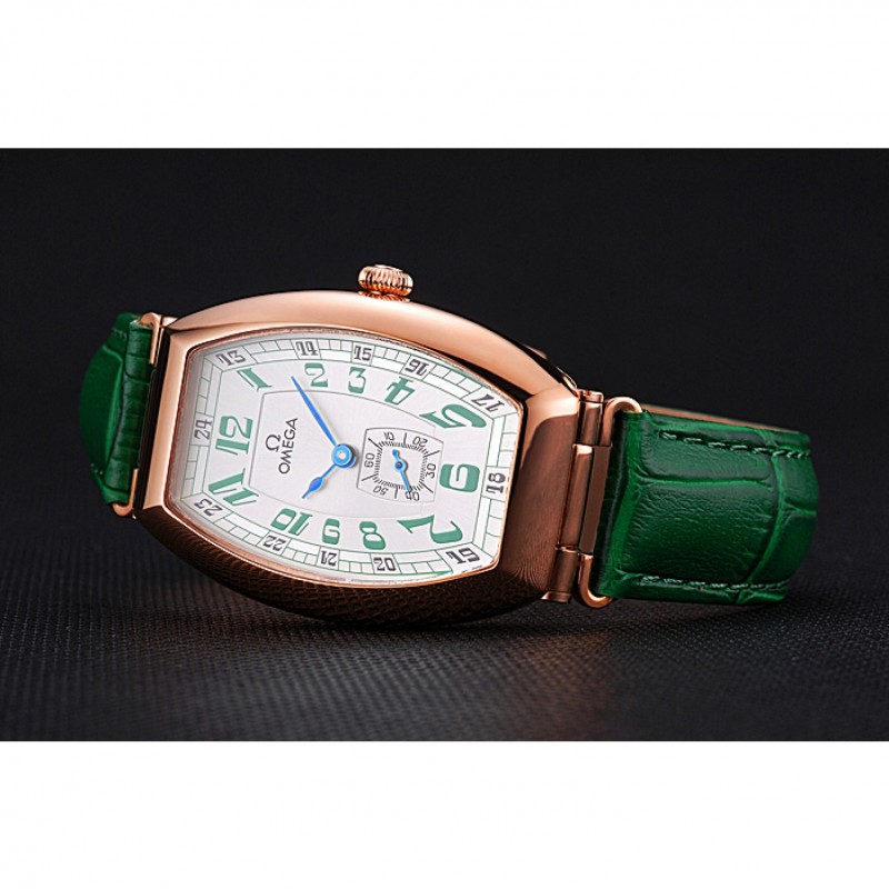 Omega Sochi Petrograd White Dial Gold Case Green Leather Strap 622821-3
