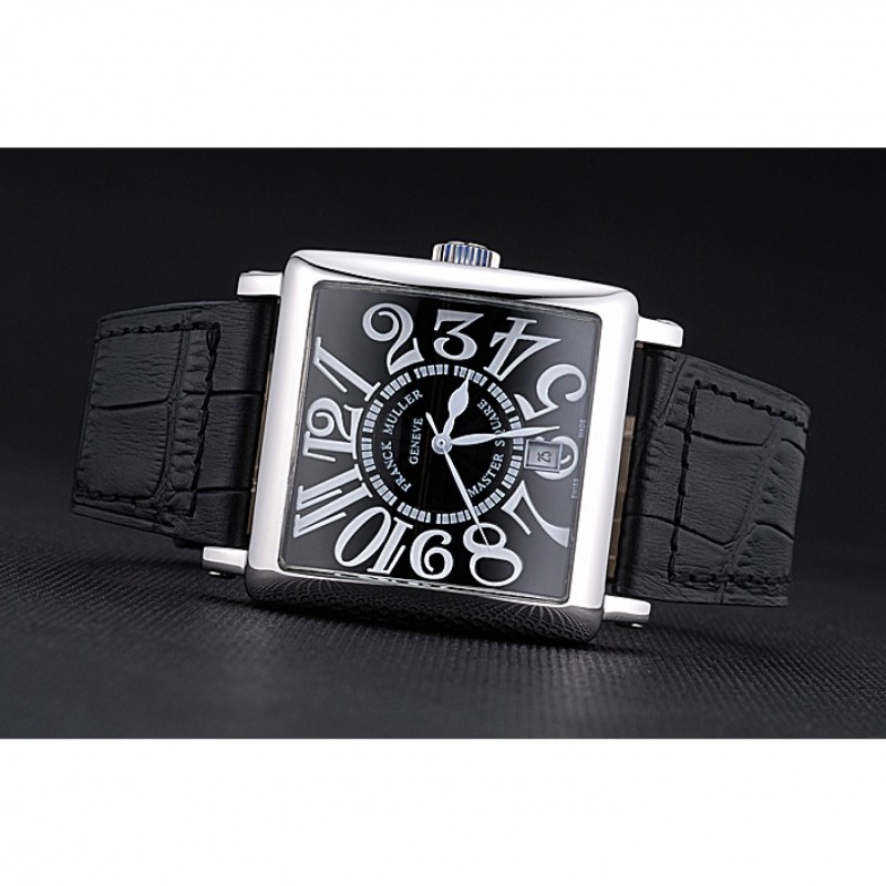 Franck Muller Master Square Black Dial Silver Case Black Leather Band 622353-3