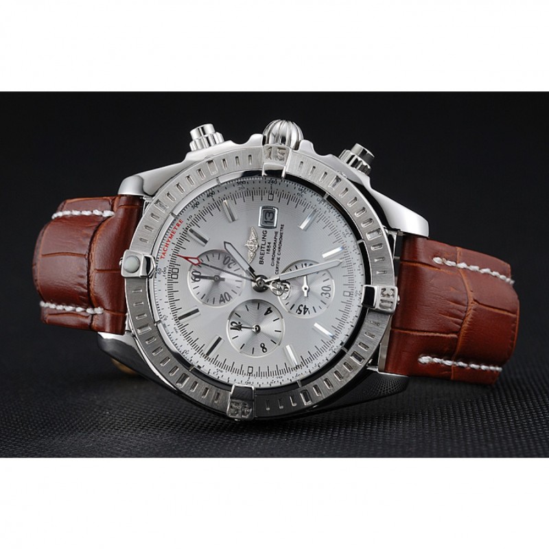 Breitling Chronomat 13 Stainless Steel Case White Dial Brown Leather Bracelet 622239-4