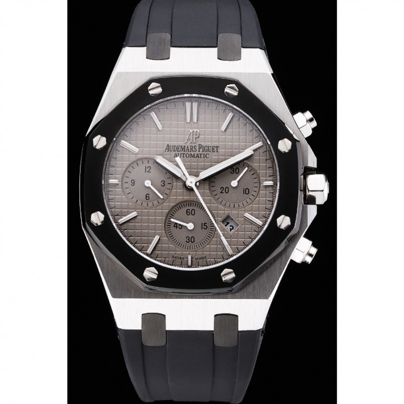 Swiss Audemars Piguet Royal Oak Chronograph Grey Dial Stainless Steel Case Black Rubber Strap 622866-1