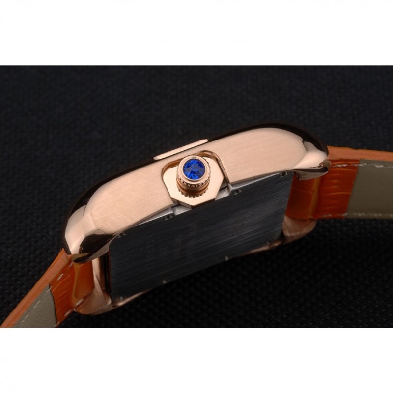 SS Cartier Tank Anglaise 36mm White Dial Gold Case Orange Leather Bracelet-8