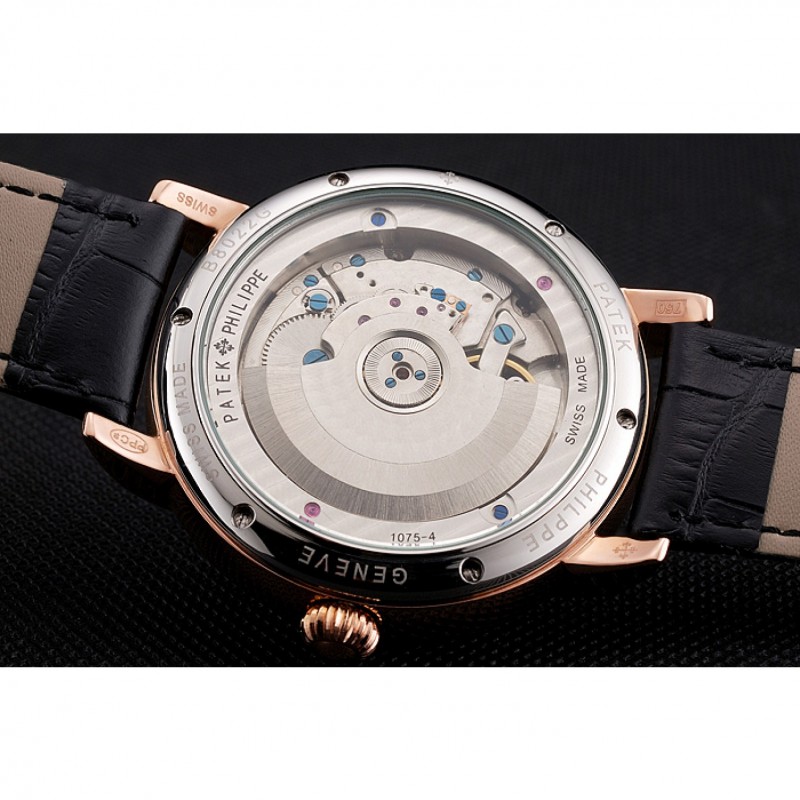 Best Replica Watches Patek Philippe Classic Tourbillon Power Reserve Black And White Dial Rose Gold Case Black Leather Strap-7