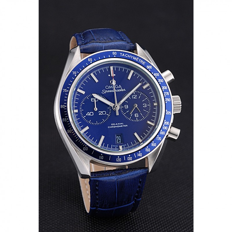 Omega Speedmaster Blue Dial Stainless Steel Case Blue Leather Strap 622808-2