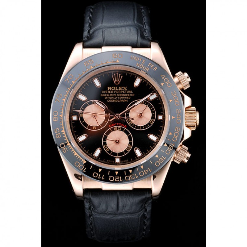 Rolex Daytona Rose Gold Case Black Dial Black Leather Strap-1