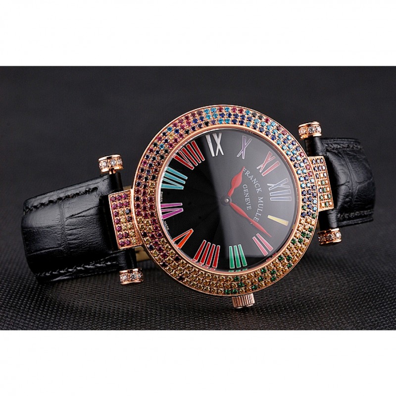 Franck Muller Double Mistery 4 Saisons Black Dial Rose Gold Case Black Leather Strap-4