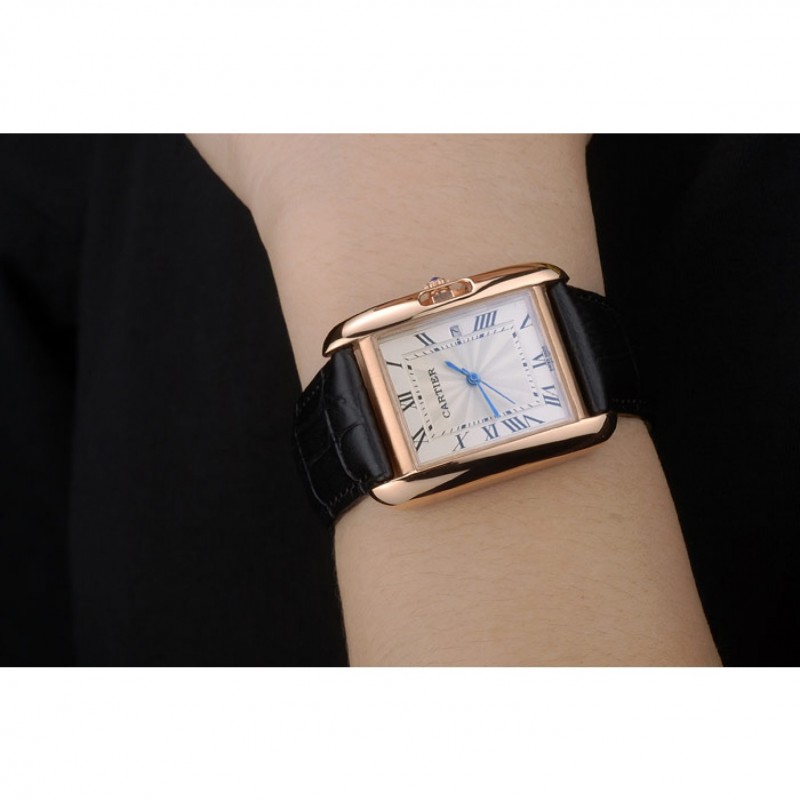 Cartier Tank Anglaise 30mm White Dial Gold Case Black Leather Bracelet-8