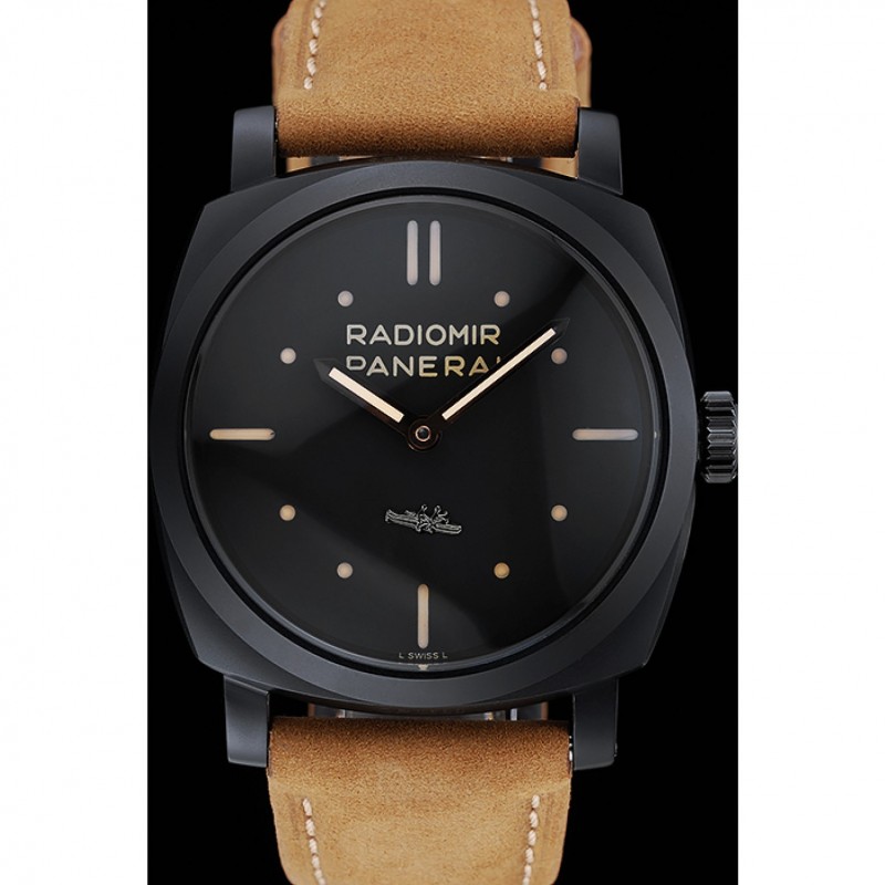 Luxury Panerai Radiomir 1940 3 Days Ceramica Black Dial Brown Leather Bracelet 1454229-1
