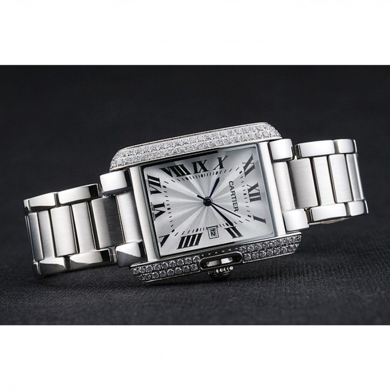 High Quality Replica Watches Cartier Tank Anglaise 30mm White Dial Diamonds Steel Case Stainless Steel Bracelet-3