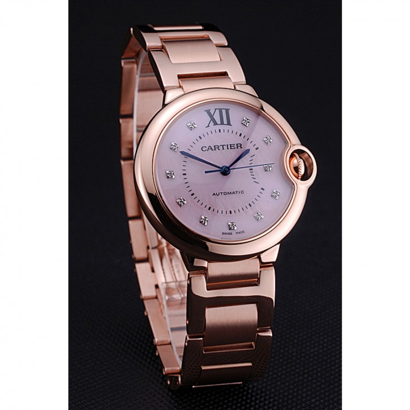 AAA Replica Watches Swiss Cartier Ballon Bleu de Cartier Pink Diamond Dial Gold Bracelet 622556-2