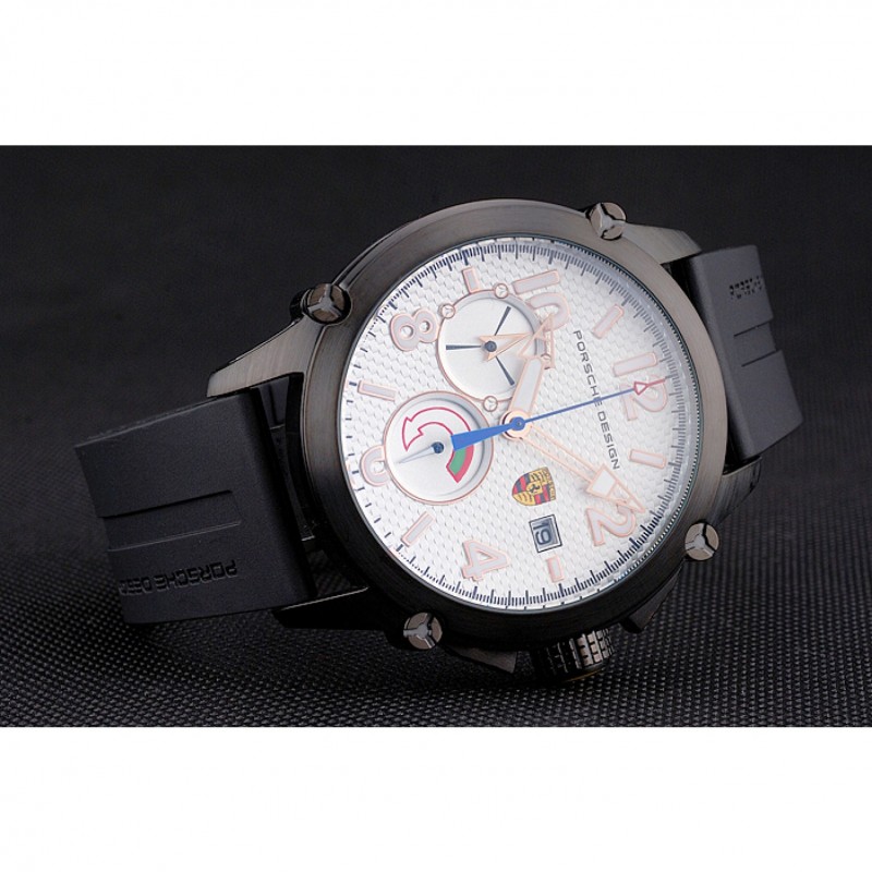 Best Porsche Design Indicator White Dial Black Case Black Rubber Strap-4