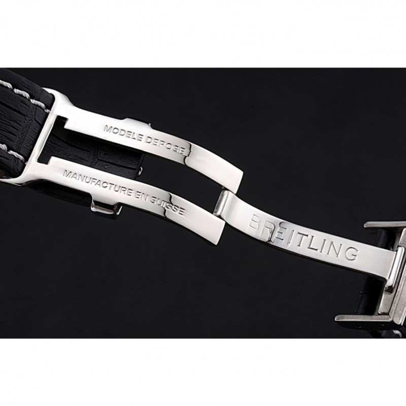 Breitling Black Leather White Stitching Bracelet 622482-6