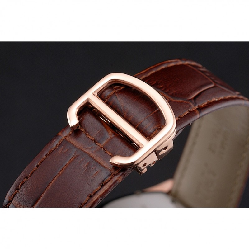 Cartier Tortue Large Date White Dial Gold Case Brown Leather Strap-5