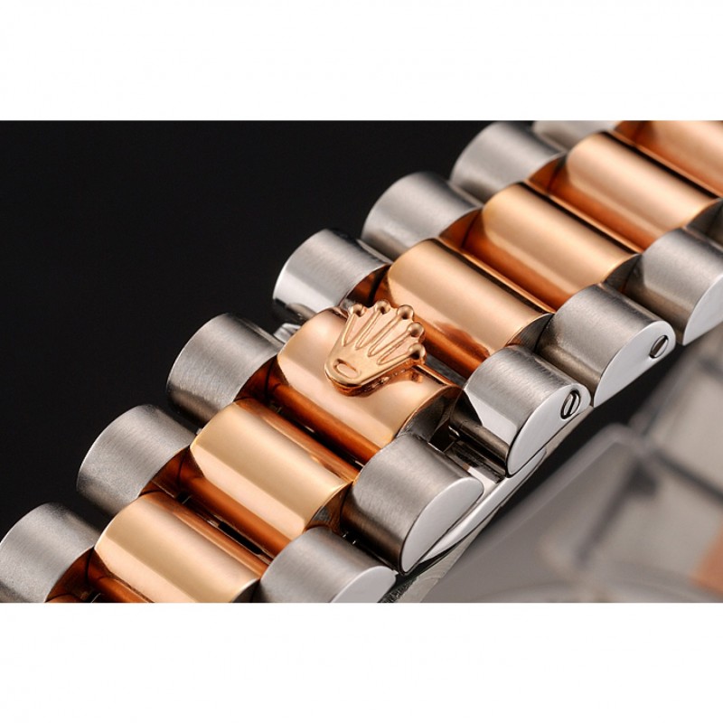 Swiss Rolex Day-Date Diamonds Bezel White Dial Rose Gold And Staineless Steel Bracelet 1454108-5