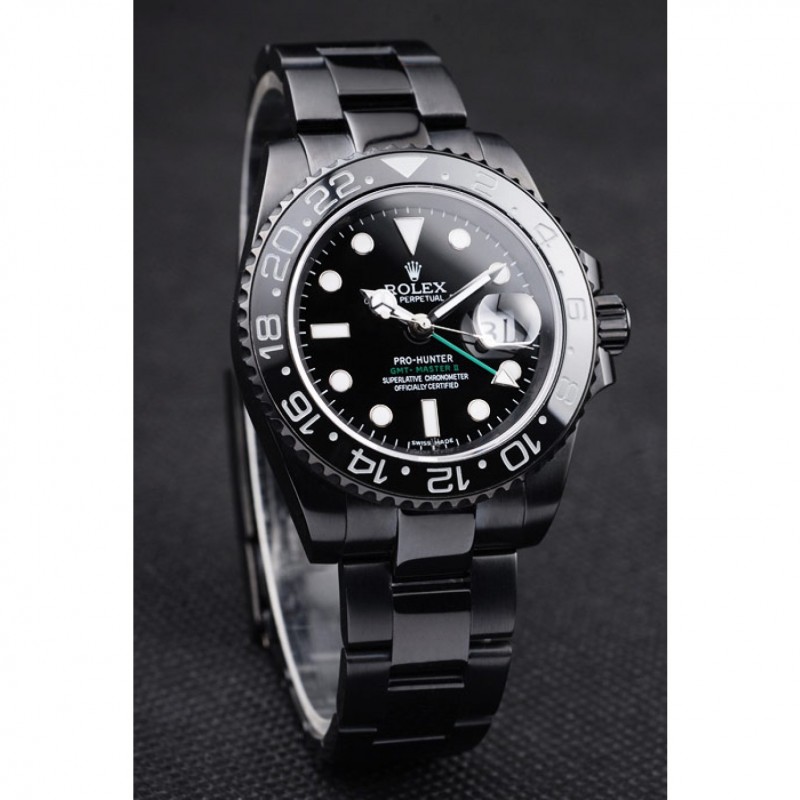 Rolex Swiss GMT Master II Pro-Hunter Black Steel Strap Black Dial-2