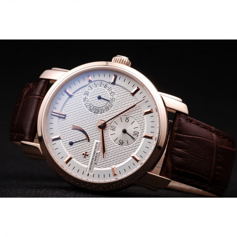 Vacheron Constantin Malte Power Reserve White Dial Rose Gold Case Brown Leather Bracelet-4