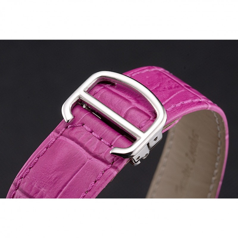 Cartier Ronde Louis Cartier White Dial Stainless Steel Case Fuchsia Leather Strap-5