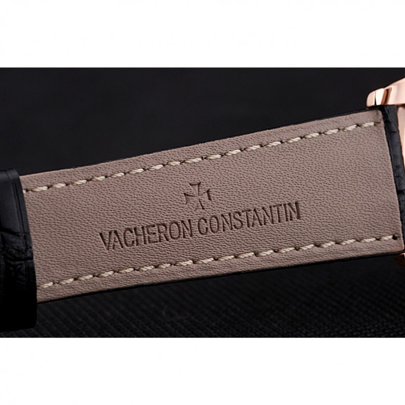 High End Replica Watches Vacheron Constantin Patrimony Chronometre Royal Black Dial Rose Gold Case Black Leather Strap-6