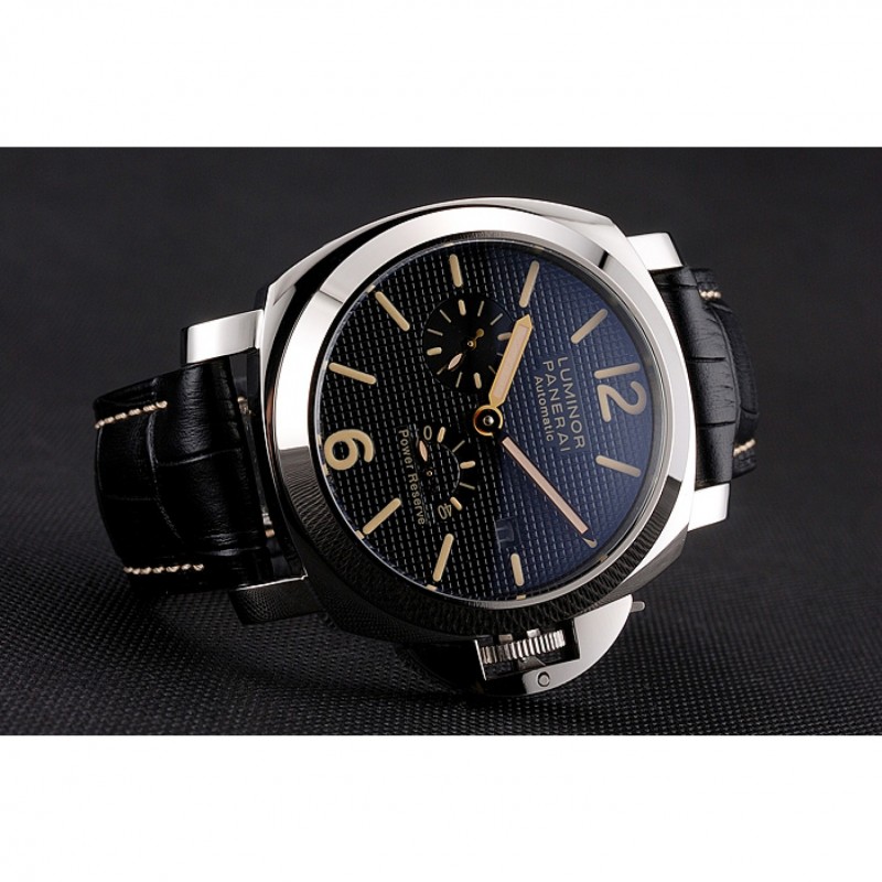 Panerai Luminor Automatic Power Reserve Black Embossed Dial Stainless Steel Case Black Leather Strap-4