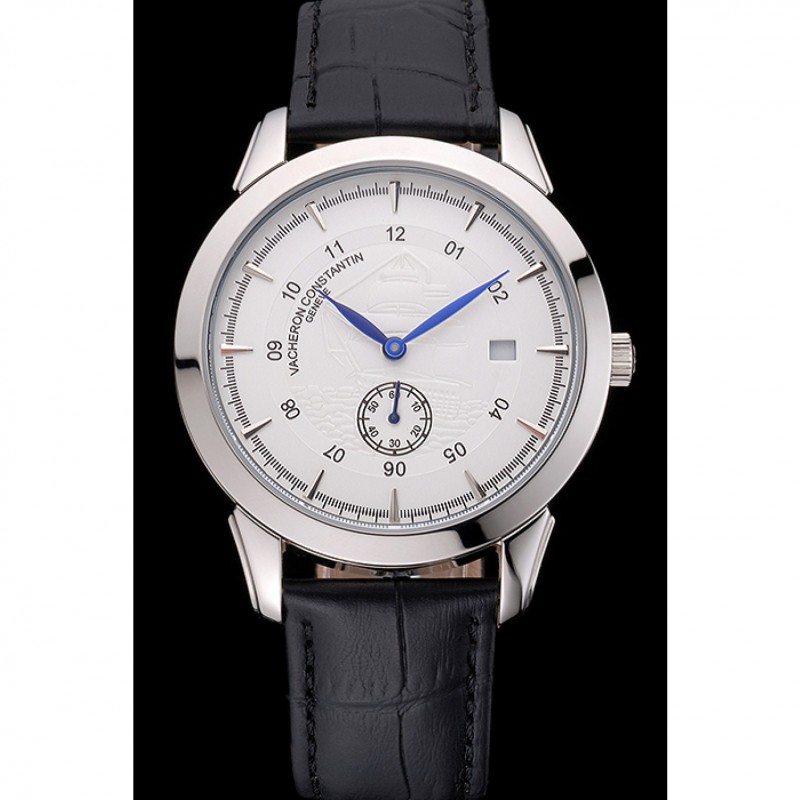 Vacheron Constantin Traditionnelle White Ship Dial Stainless Steel Case Black Leather Strap-1