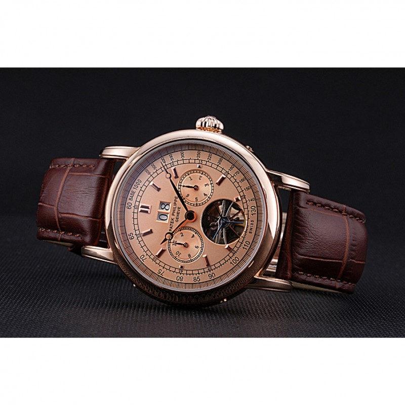 High Quality Replica Watches Patek Philippe Geneve Grand Complications Rose Dial Tourbillon Brown Leather Band 622158-4