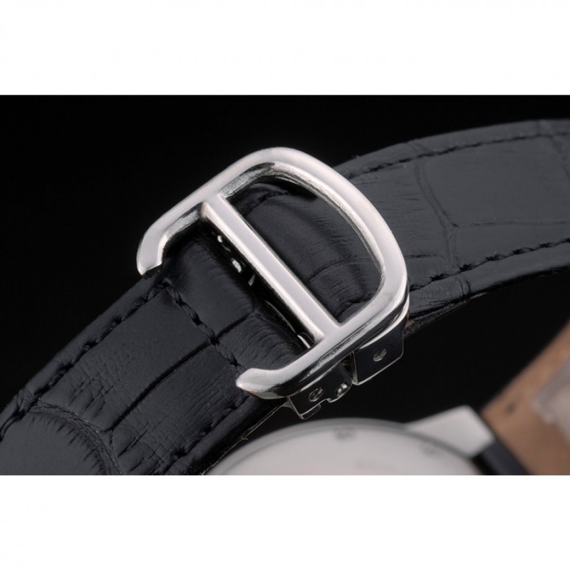 Cheap Replica Watches Cartier Ballon Bleu 38mm Black Dial Stainless Steel Case Black Leather Bracelet-5