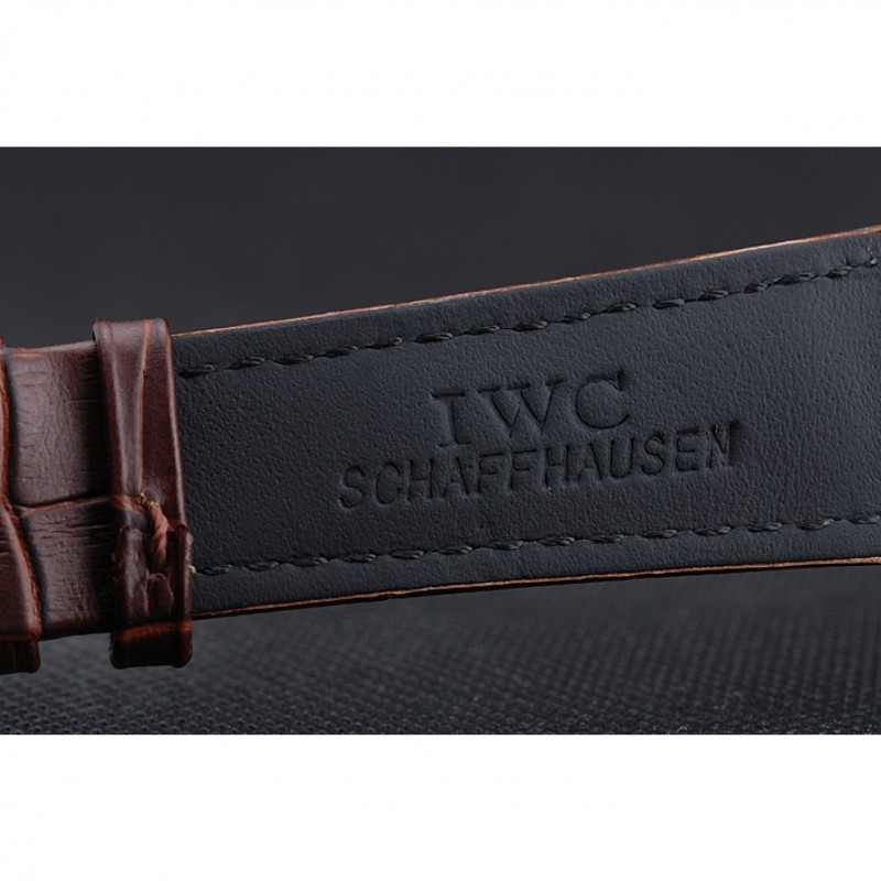 Luxury Replica Watches IWC Portugieser Chronograph White Dial Steel Hands And Numerals Steel Case With Diamonds Brown Leather Strap-6
