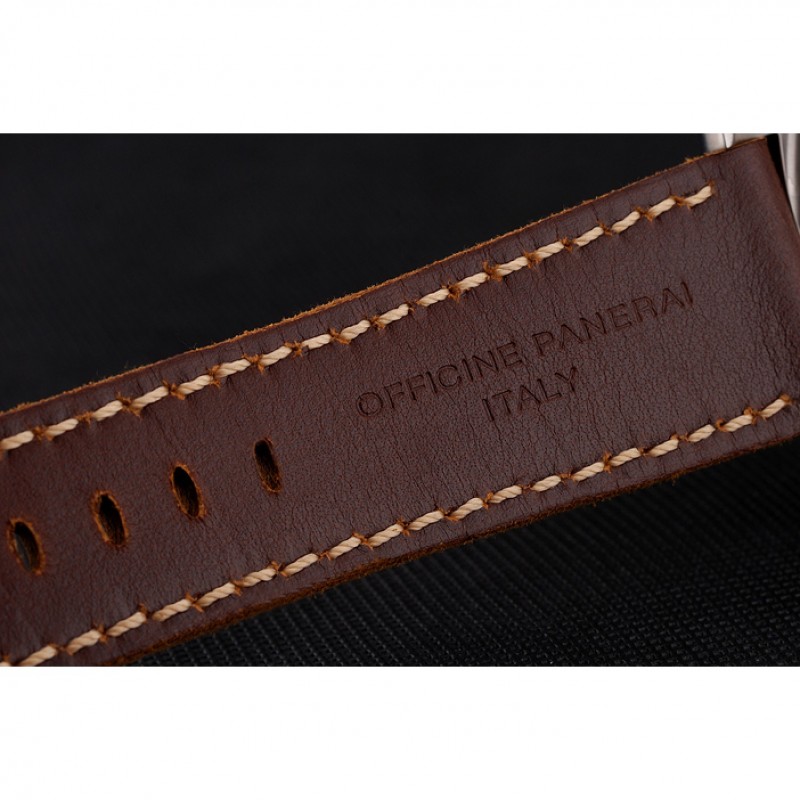 High End Swiss Panerai Submersible Left Handed Black Embossed Case Stainless Steel Case Brown Leather Strap-6