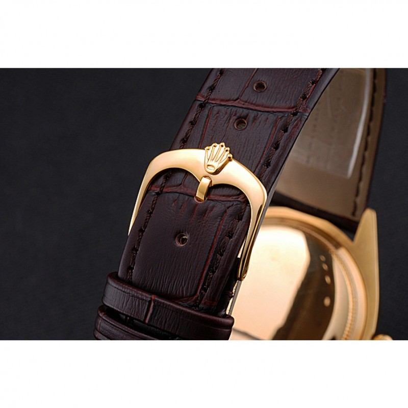Rolex Cellini White Dial Gold Case Brown Leather Strap 622833-5