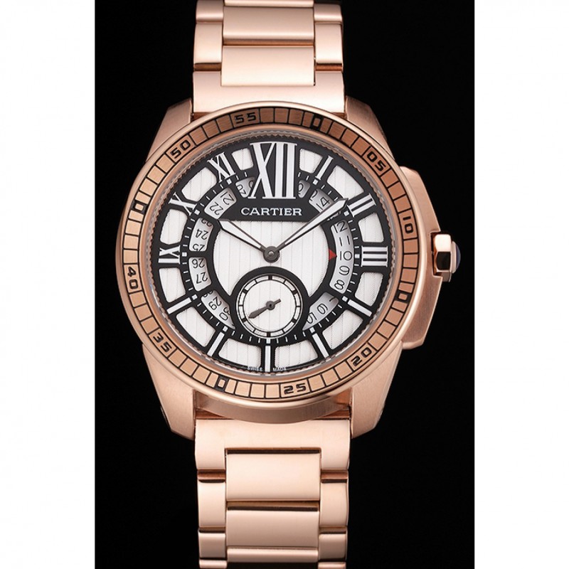 Cartier Calibre De Cartier Small Seconds Black And White Dial Rose Gold Case And Bracelet-1