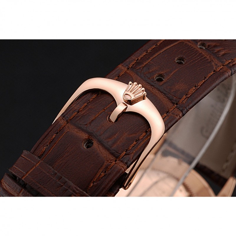 Swiss Rolex Cellini Time Gold Case White Dial Brown Leather Bracelet 622655-5
