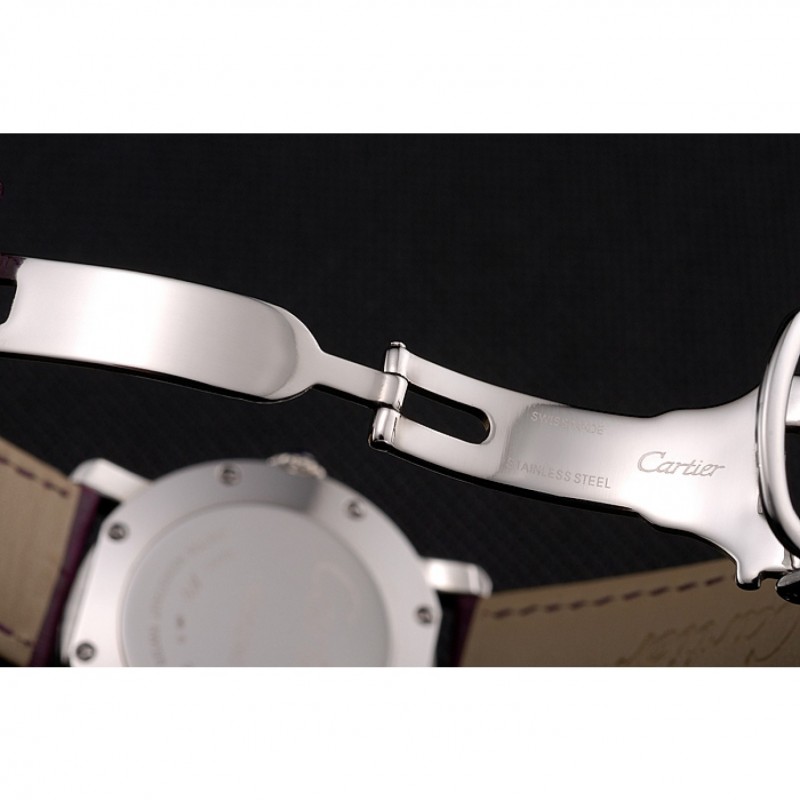 Cartier Ronde White Dial Stainless Steel Case Purple Leather Strap-6