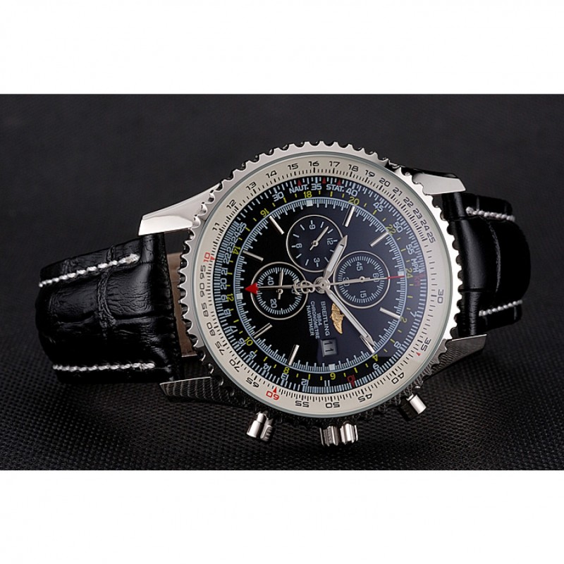 Breitling Navitimer World Black Dial Black Leather Bracelet 622513-3