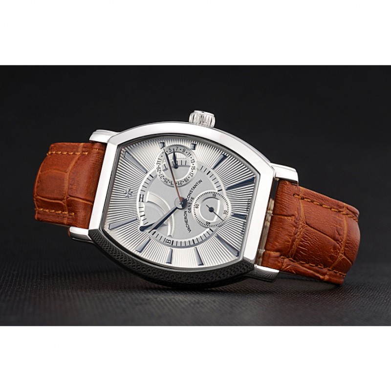 Vacheron Constantin Malte White Dial Stainless Steel Case Brown Leather Bracelet-4