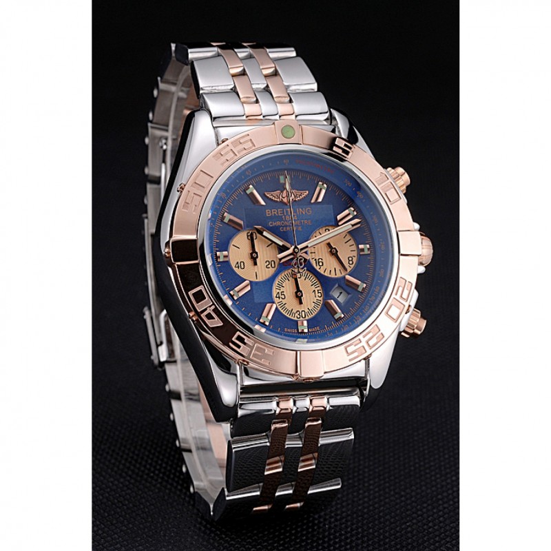 Breitling Chronomat Blue Dial Rose Gold Bezel And Subdials Stainless Steel Case Two Tone Bracelet-2